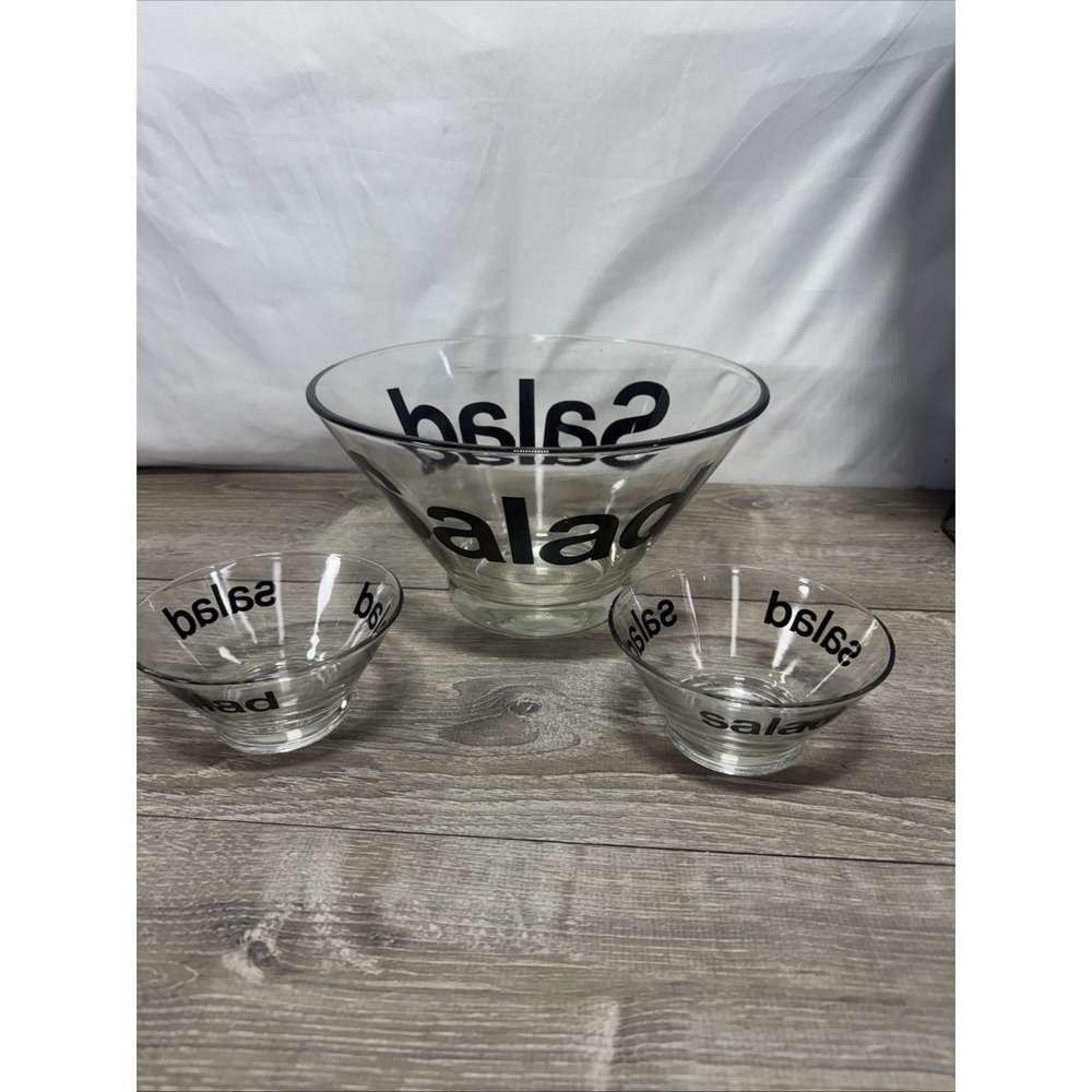 MCM Glass Salad Bowl 3 Piece Set POP ART Wheaton Glass 1970s‎ Midcentury Vintage
